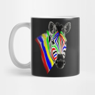 Zebra Face with Stripes Painted Bright Colors Mug